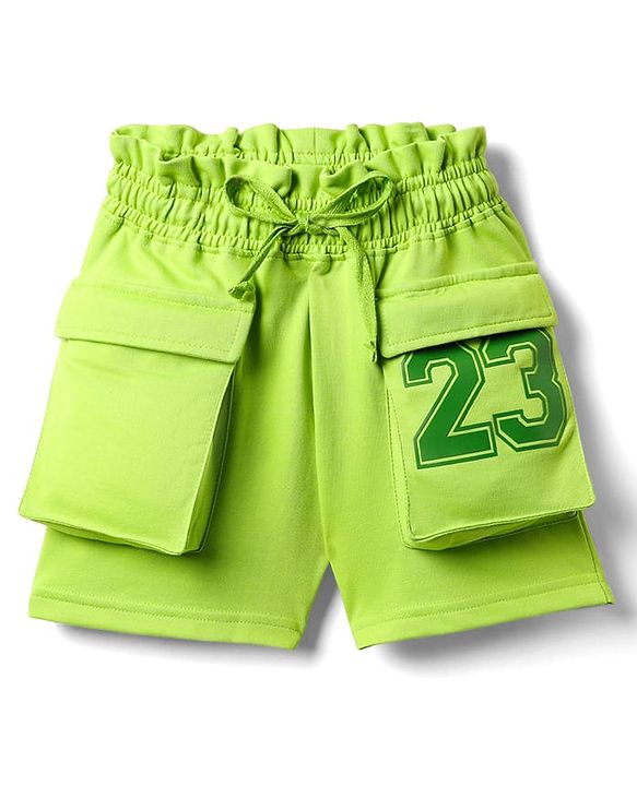 Pine Kids Looper Knit Mid Thigh Shorts With Number Print - Lime Green