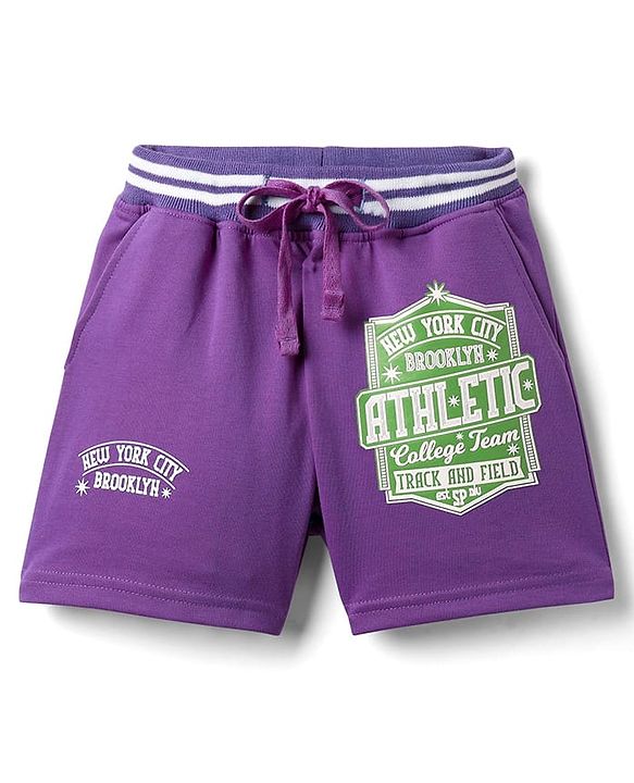 Pine Kids Looper Knit Mid Thigh Shorts With Text Print - Purple