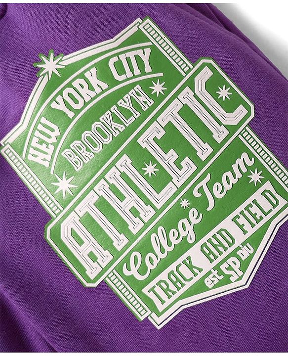 Pine Kids Looper Knit Mid Thigh Shorts With Text Print - Purple