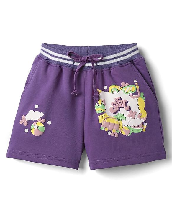 Pine Kids Looper Knit Mid Thigh Shorts With HD Print - Purple