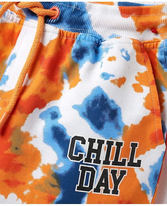 Pine Kids Looper Knit Above Knee Length Shorts With Tropical & Tie & Dye Print - White