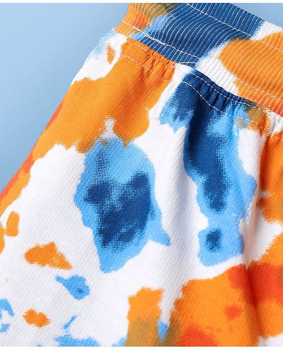 Pine Kids Looper Knit Above Knee Length Shorts With Tropical & Tie & Dye Print - White