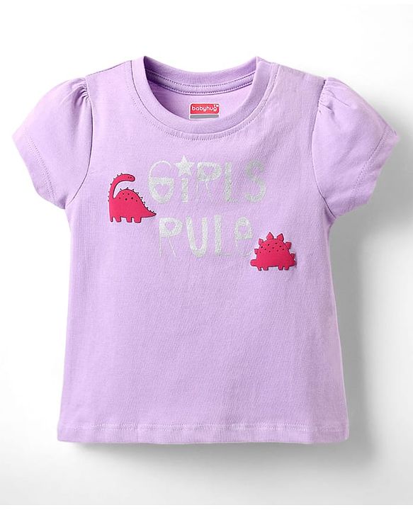 Babyhug 100% Cotton Knit Half Sleeves T-Shirt & Short With Dino Print - Lavender