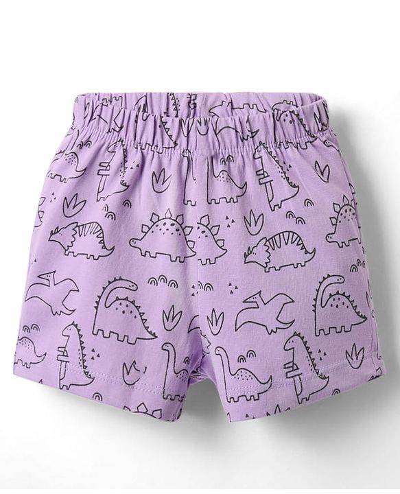 Babyhug 100% Cotton Knit Half Sleeves T-Shirt & Short With Dino Print - Lavender