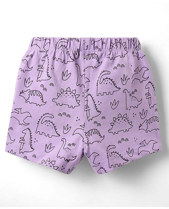 Babyhug 100% Cotton Knit Half Sleeves T-Shirt & Short With Dino Print - Lavender