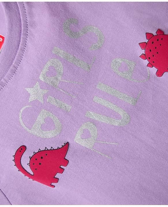 Babyhug 100% Cotton Knit Half Sleeves T-Shirt & Short With Dino Print - Lavender