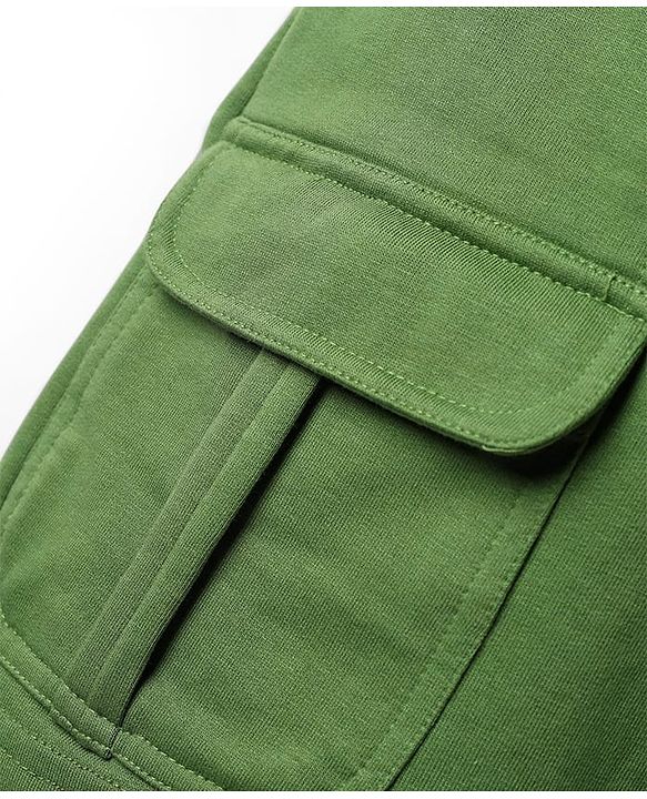 Pine Kids Looper Knit Above Knee Length Solid Shorts With Cargo Pockets - Olive Green