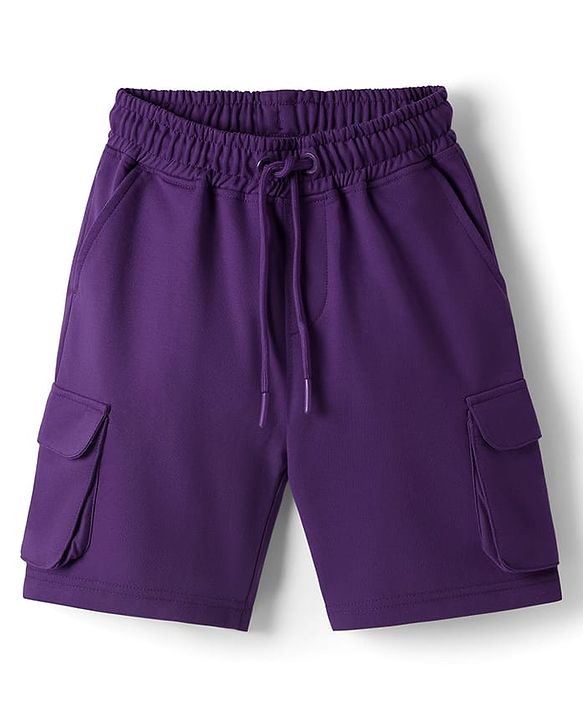 Pine Kids Looper Knit Above Knee Length Solid Colour Shorts - Violet