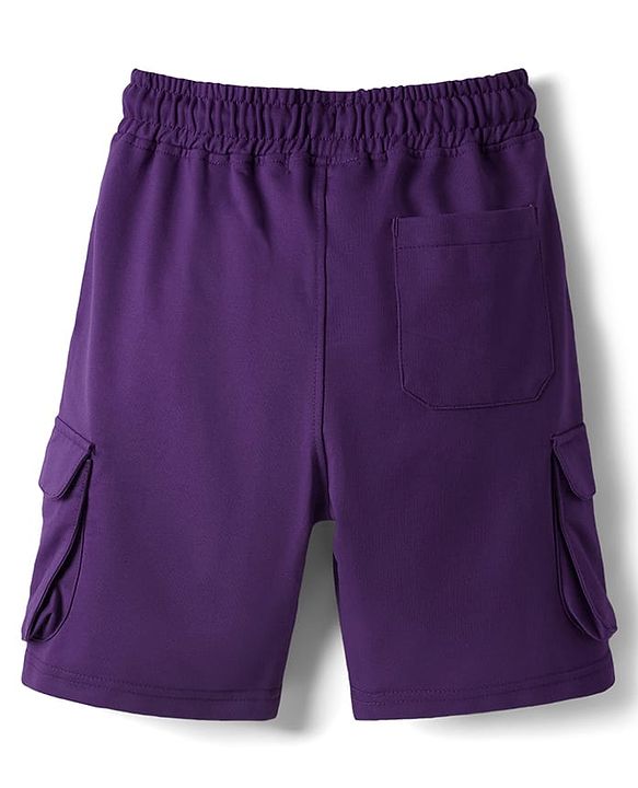Pine Kids Looper Knit Above Knee Length Solid Colour Shorts - Violet