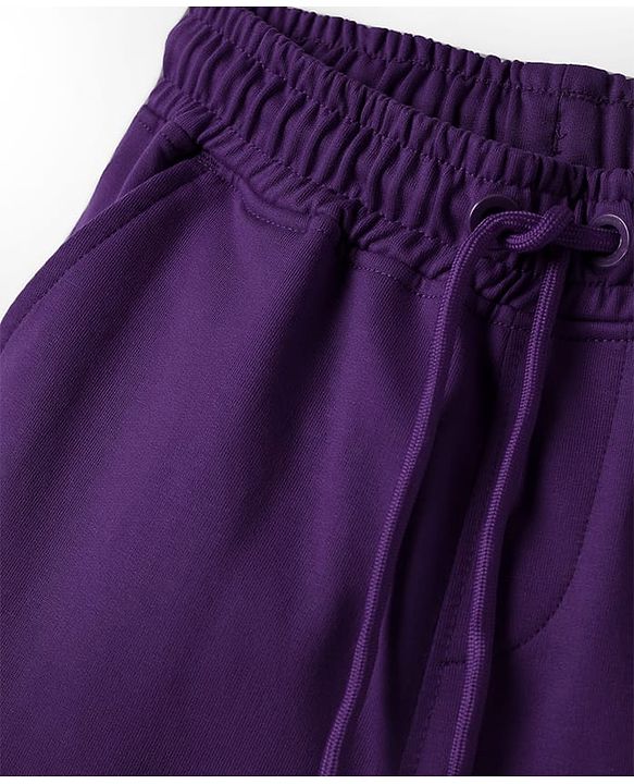 Pine Kids Looper Knit Above Knee Length Solid Colour Shorts - Violet