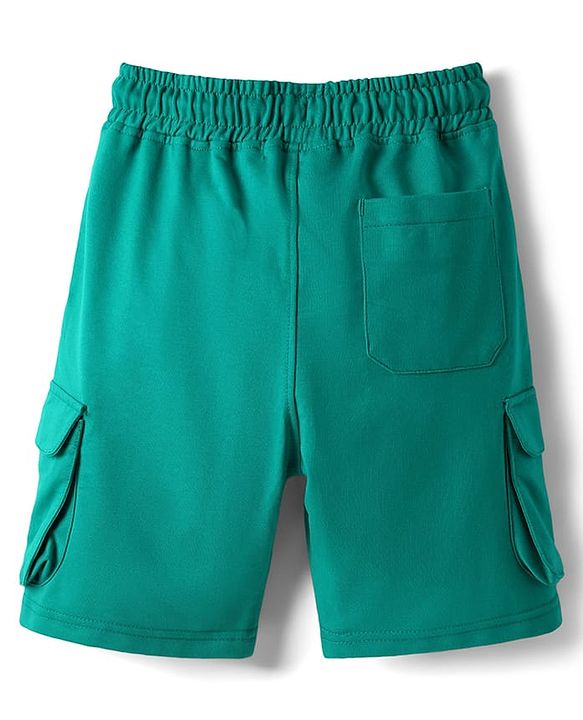Pine Kids Looper Knit Above Knee Length Solid Colour Shorts - Dark Green