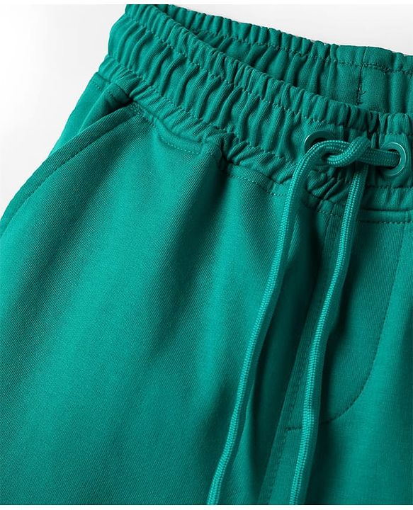 Pine Kids Looper Knit Above Knee Length Solid Colour Shorts - Dark Green