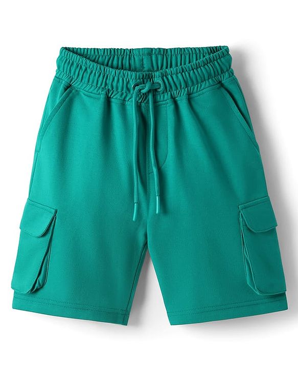 Pine Kids Looper Knit Above Knee Length Solid Colour Shorts - Dark Green