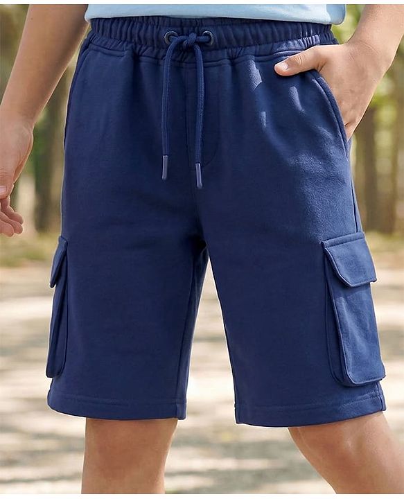 Pine Kids Looper Knit Above Knee Length Solid Colour Shorts Navy Blue