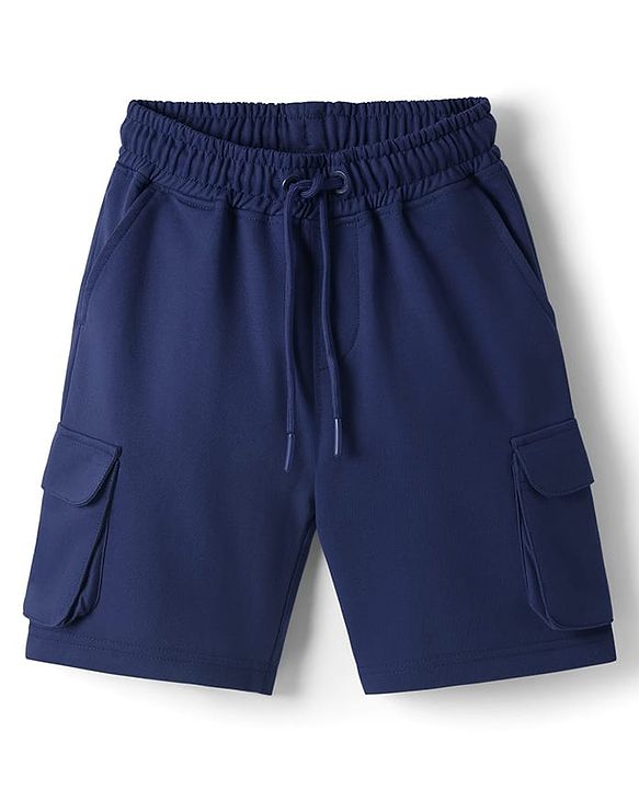 Pine Kids Looper Knit Above Knee Length Solid Colour Shorts Navy Blue