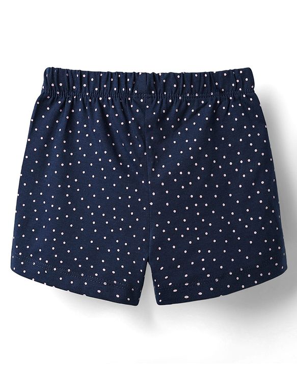 Babyhug Cotton Knit Half Sleeves Shorts Night Suit With Bear Print - Pink & Navy Blue