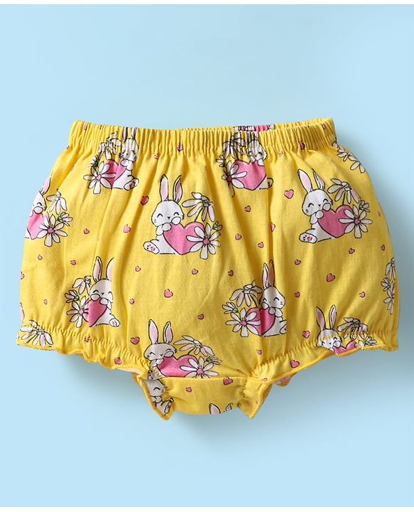 Babyhug 100% Cotton Antibacterial Bloomers With Hearts & Animal Print Pack Of 3 - Yellow White & Dark Pink