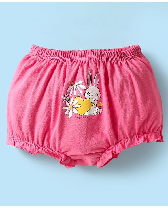 Babyhug 100% Cotton Antibacterial Bloomers With Hearts & Animal Print Pack Of 3 - Yellow White & Dark Pink