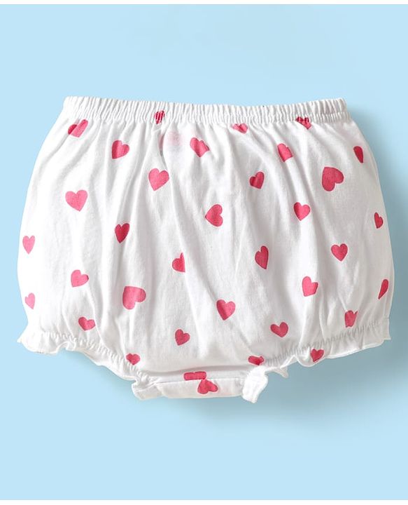 Babyhug 100% Cotton Antibacterial Bloomers With Hearts & Animal Print Pack Of 3 - Yellow White & Dark Pink