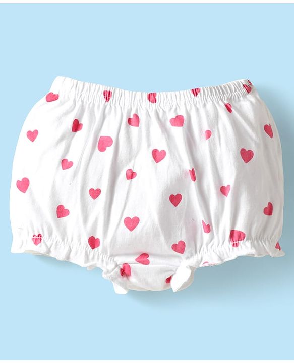 Babyhug 100% Cotton Antibacterial Bloomers With Hearts & Animal Print Pack Of 3 - Yellow White & Dark Pink