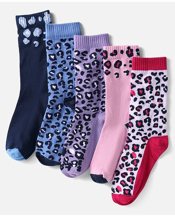 Pine Kids Knit Ankle Length Silvadur Antimicrobial Socks with Leopard Print  Design Pack of 5 - Color May Vary