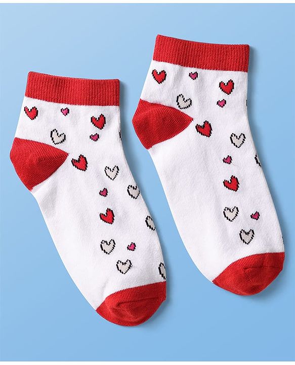 Pine Kids Knit Ankle Length Silvadur Antimicrobial Socks with Heart Print Design Pack of 3 - Color May Vary