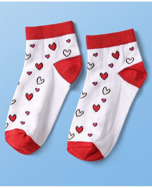 Pine Kids Knit Ankle Length Silvadur Antimicrobial Socks with Heart Print Design Pack of 3 - Color May Vary