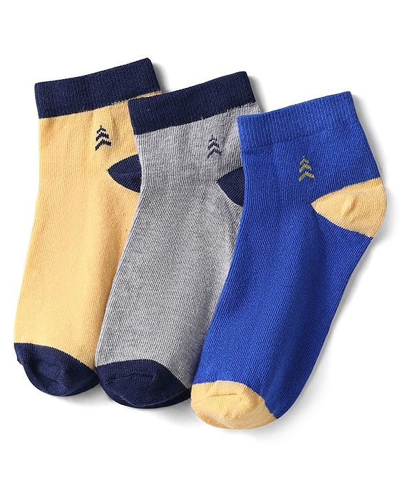 Pine Kids Knit Ankle Length Silvadur Antimicrobial Socks with Color Block Design Pack of 3 - Color May Vary