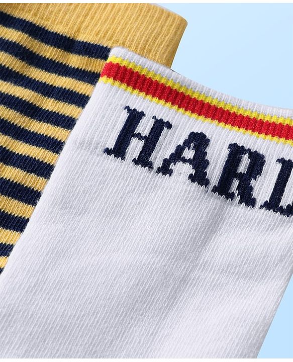 Pine Kids Knit Ankle Length Silvadur Antimicrobial Socks with Stripe & Text Design Pack of 3 - Color May Vary