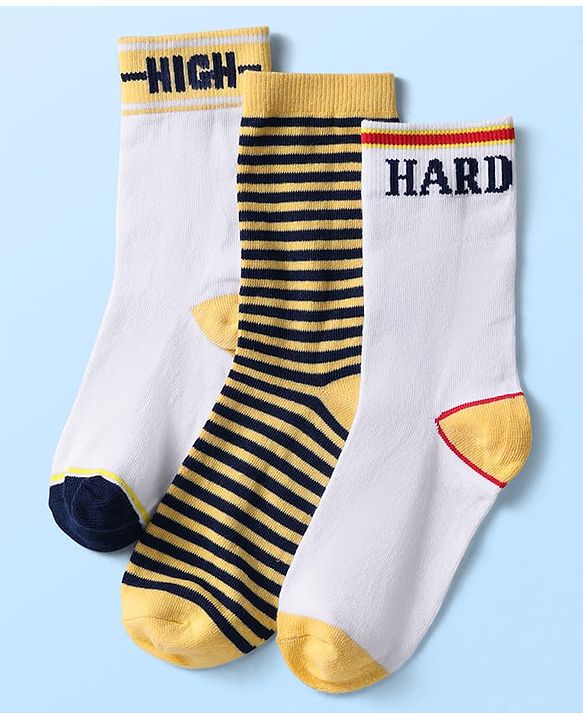 Pine Kids Knit Ankle Length Silvadur Antimicrobial Socks with Stripe & Text Design Pack of 3 - Color May Vary