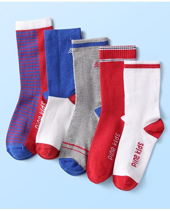 Pine Kids Knit Ankle Length Silvadur Antimicrobial Socks with Color Block Design Pack of 5 - Color May Vary