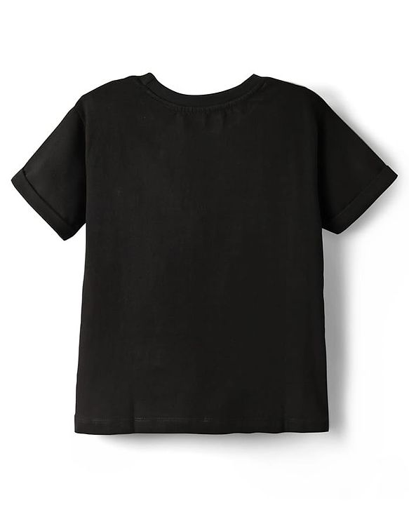 Pine Kids Single Jersey Knit Half Sleeves Top & Shorts Set with New York Text Print - Black & Olive Green