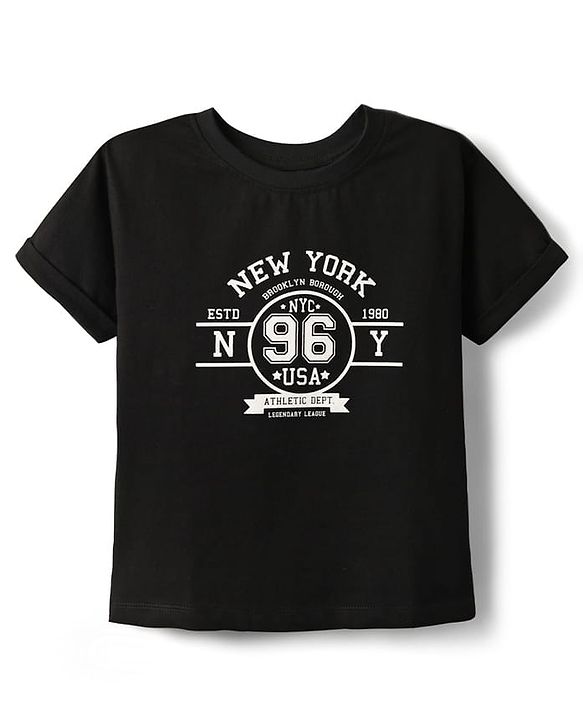 Pine Kids Single Jersey Knit Half Sleeves Top & Shorts Set with New York Text Print - Black & Olive Green