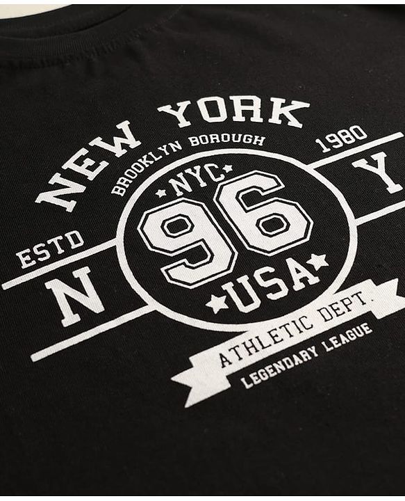 Pine Kids Single Jersey Knit Half Sleeves Top & Shorts Set with New York Text Print - Black & Olive Green