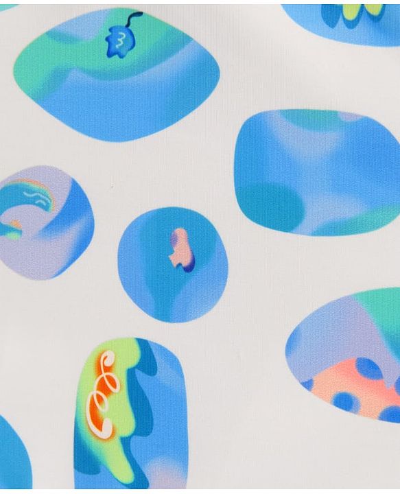 Babyhug Sleeveless V Cut Swimsuit With Abstract Print & Cap - White