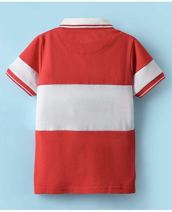Pine Kids Cotton Knit Half Sleeves Cut & Sew Polo T-Shirt with Best Player Text Print - Red & White