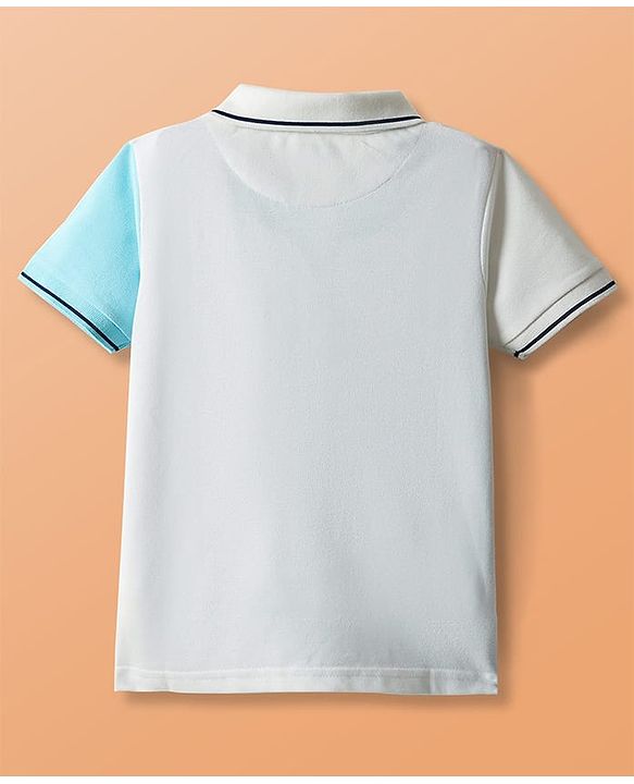 Pine Kids Cotton Knit Polo T-Shirt With Baseball Text Embroidery - Blue