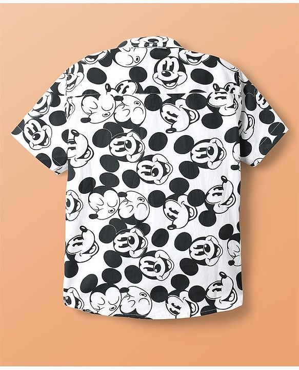 Pine Kids Disney Single Jersey Knit Half Drop Shoulder Sleeves Shirt with T-Shirt & Mickey Mouse Graphics - White & Red