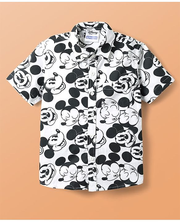 Pine Kids Disney Single Jersey Knit Half Drop Shoulder Sleeves Shirt with T-Shirt & Mickey Mouse Graphics - White & Red