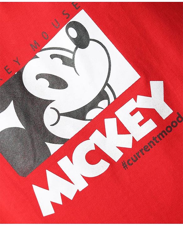 Pine Kids Disney Single Jersey Knit Half Drop Shoulder Sleeves Shirt with T-Shirt & Mickey Mouse Graphics - White & Red