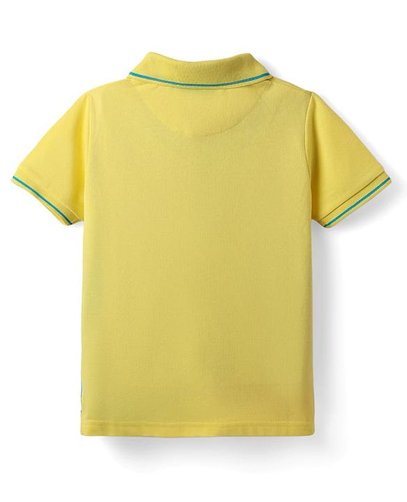 Pine Kids Cotton Knit Half Sleeves Cut & Sew Polo T-Shirt with Patch Detailing - Yellow