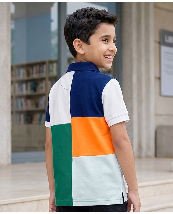Pine Kids Cotton Knit Polo T-Shirt With Team Player Text Print - Navy Blue  & White