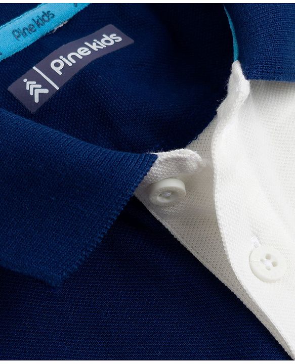 Pine Kids Cotton Knit Polo T-Shirt With Team Player Text Print - Navy Blue  & White