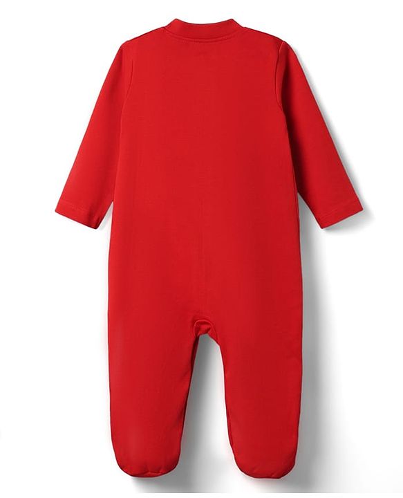 Babyhug Cotton Knit Full Sleeves Footed Sleep Suit With Nautical Theme Print Pack Of 2 - Red & Navy Blue
