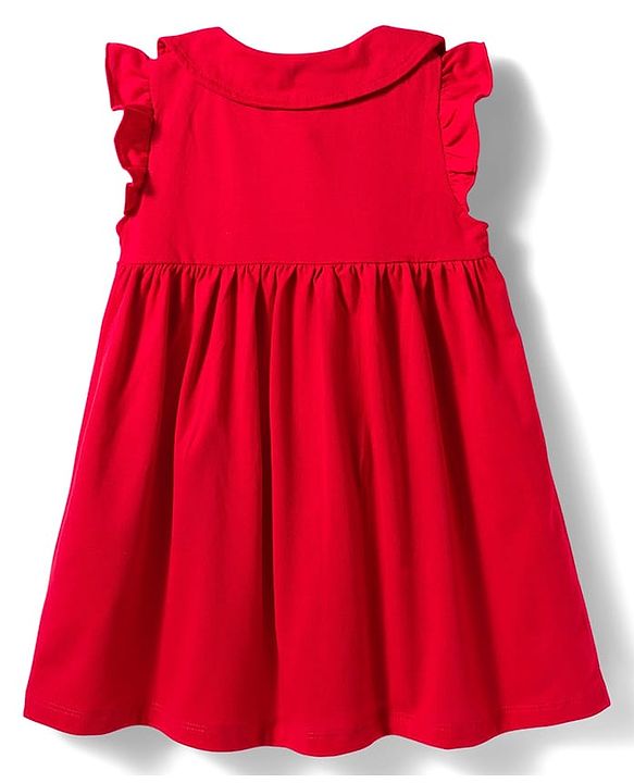 Babyhug Single Jersey Knit Frill Sleeves Frock with Bloomer & Patch Detailing - Red