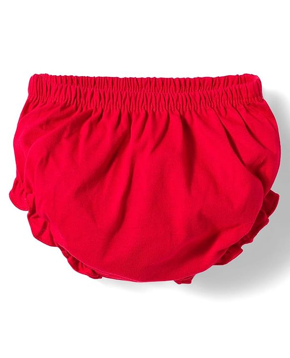 Babyhug Single Jersey Knit Frill Sleeves Frock with Bloomer & Patch Detailing - Red