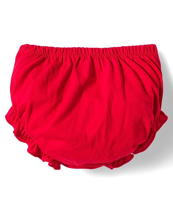 Babyhug Single Jersey Knit Frill Sleeves Frock with Bloomer & Patch Detailing - Red