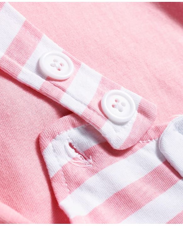 Babyhug Cotton Knit Frock with Full Sleeves Inner Tee Tropical Theme Print & Bunny Embroidery - Pink