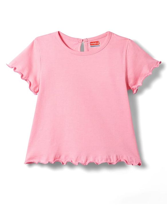 Babyhug Cotton Knit Frock with Full Sleeves Inner Tee Tropical Theme Print & Bunny Embroidery - Pink