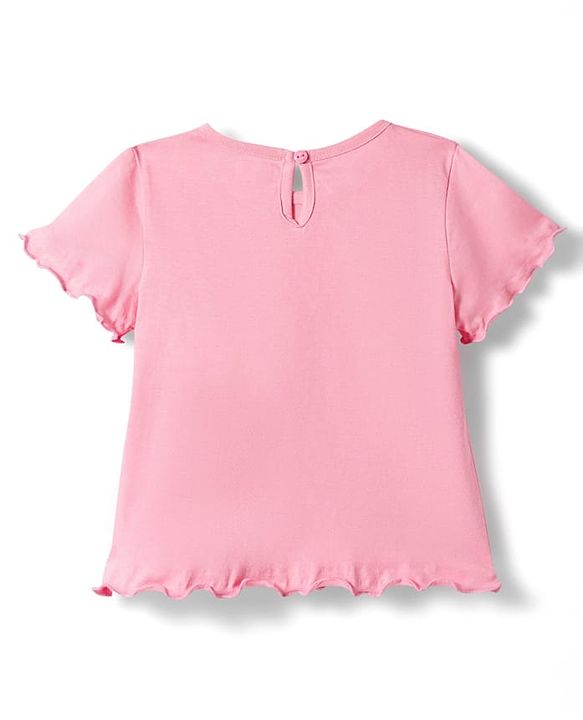 Babyhug Cotton Knit Frock with Full Sleeves Inner Tee Tropical Theme Print & Bunny Embroidery - Pink
